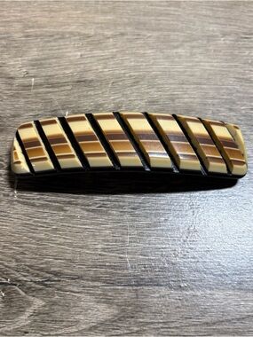 Vintage Brown Striped Hair Barrette Clip 4" x 1"